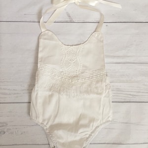 Fringe Boho Baby Romper: Off White Bubble Outfit, Headband Available