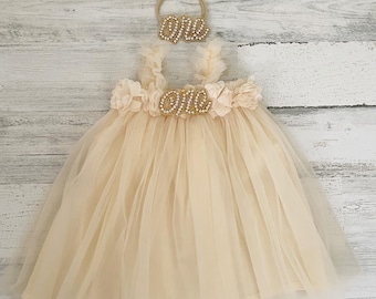 Rustikales creme Baby-Mädchen Kleid, 1. Geburtstag creme Baby Mädchen Boho Outfit, Boho Mädchen Outfit, rustikale creme Baby Mädchen Kleid