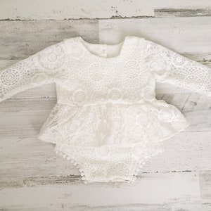 Soft white Lace baby romper-boho baby romper-baby girl clothes-long sleeve lace baby romper-long sleeve warm fall winter romper-white romper