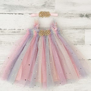Baby girl tutu 1st birthday outfit-rainbow pastel tutu dress-boho cake smash outfit-1st birthday gift-first birthday one dress-sparkle dress image 6