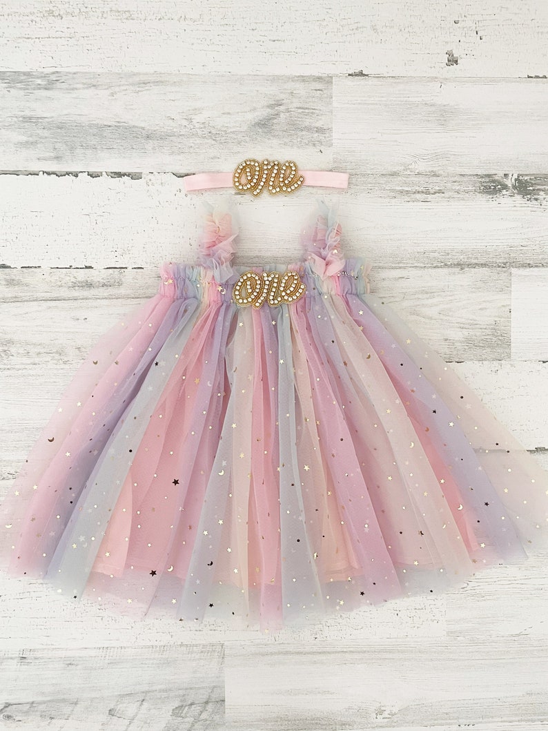 Baby girl tutu 1st birthday outfit-rainbow pastel tutu dress-boho cake smash outfit-1st birthday gift-first birthday one dress-sparkle dress image 6