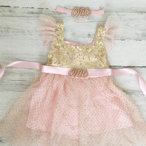 Baby Mädchen 1. Geburtstag ein Kleid-Gold Glitzer Kleid-1 Geburtstag-Ein Geburtstags Outfit Mädchen-Rosé Gold Kuchen zerschlagen Kleid-erster Geburtstag Geschenk