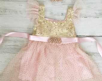 Baby girl 1st birthday one dress-gold sparkle dress-1st birthday-One birthday outfit girl-rose gold cake smash dress-first birthday gift