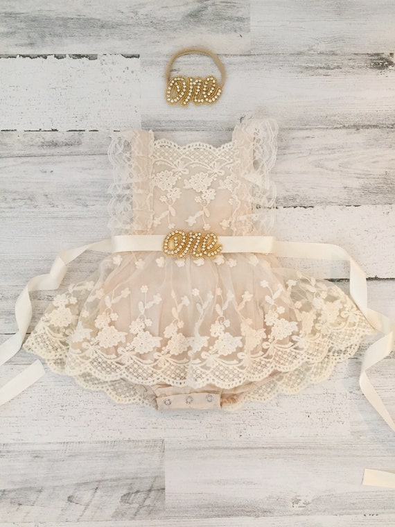 Boho 1st Birthday Romper cream Boho Lace Romper Sash and Headband baby Girls Lace Romper cake Smash Outfit baby Girl Clothes country Baby Etsy UK
