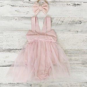 Macacão de balé boho rosa blush para menina, roupa de verão, presente de 1º aniversário - vestido tutu - macacão de tule rosa - roupa de menina
