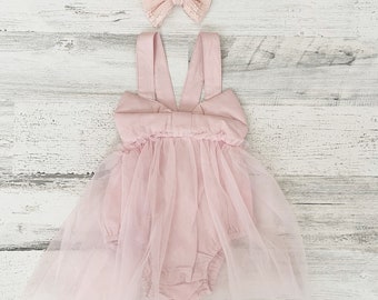 Baby girl blush pink boho ballet tutu dress romper,summer outfit,1st birthday gift-tutu dress-pink tulle romper-baby girl clothes outfit