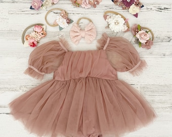 Baby Mädchen Tutu Kleid-Geburtstagsoutfit-altrosa Tutu Kleid-Boho Cake Smash Outfit-Baby Mädchen Geschenk-Erster Geburtstagskleid-Babykleid-Baby Outfit