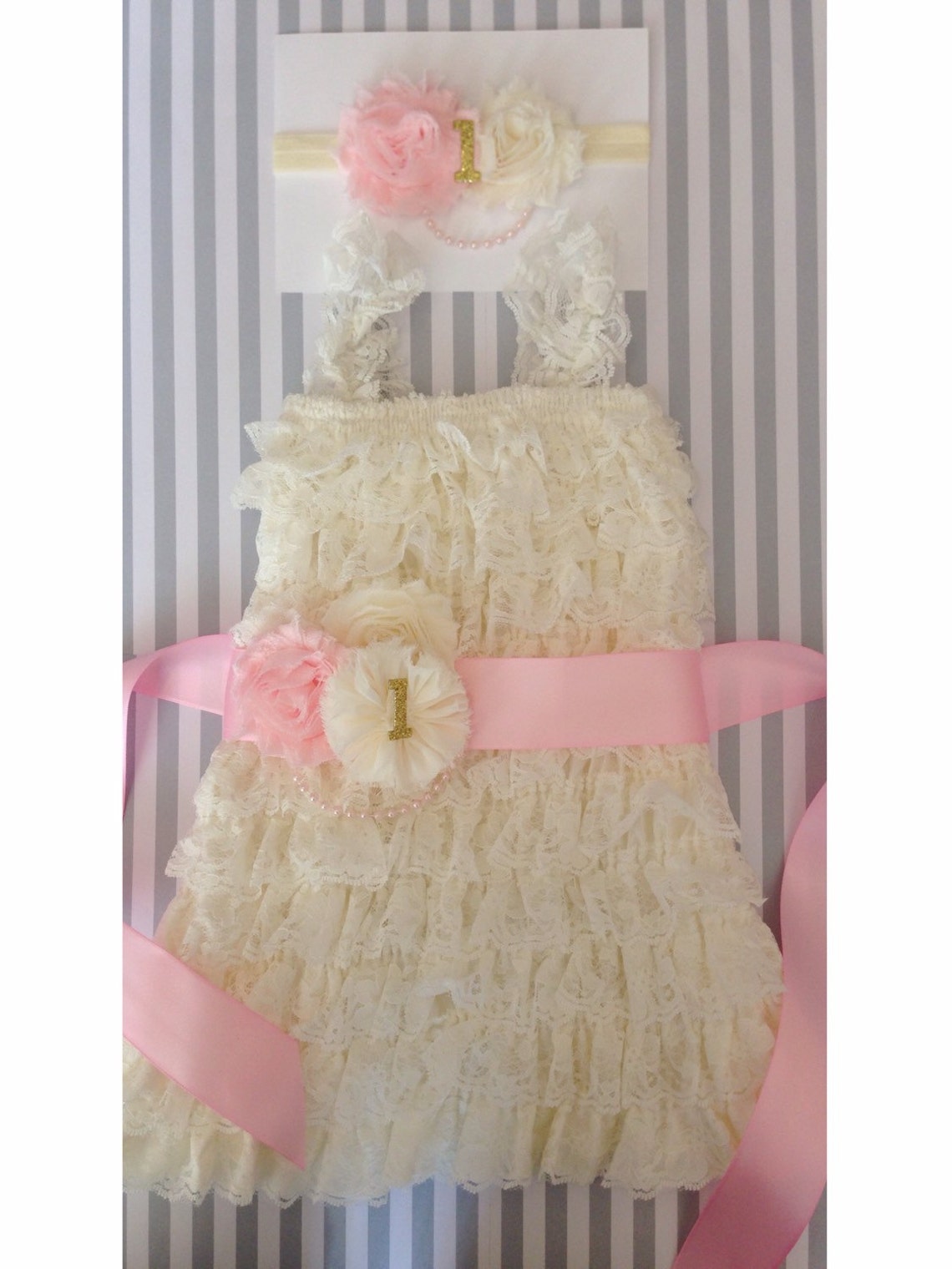 Pink and Gold 1st Birthday Outfit3 Piece Setivory Pink Gold Etsy