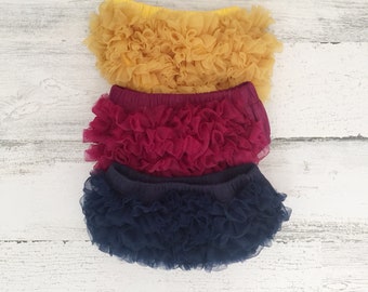 Baby bloomers-Ruffle bloomers-baby girl clothes-diaper cover-mustard baby bloomers-maroon bloomers-navy bloomers-baby gift-fall outfit