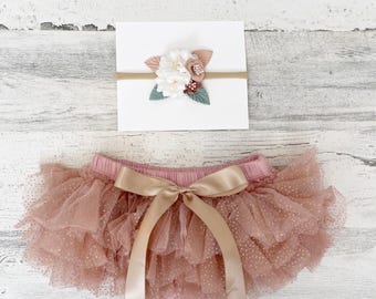 Baby girl clothes-boho baby outfit-tuty bloomers and headband-1st birthday outfit-cake smash outfit-vintage pink baby girl outfit