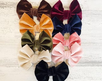 velvet big bow headband-Fall velvet newborn bow headband-holiday baby headbands