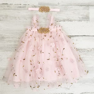 Baby girl tulle dress-first birthday outfit-Wildflower 1st birthday pink tutu dress-boho cake smash-1st birthday gift-boho Flower tutu dress