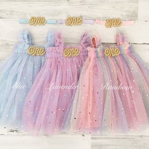 Baby girl tutu 1st birthday outfit-rainbow pastel tutu dress-boho cake smash outfit-1st birthday gift-first birthday one dress-sparkle dress image 2