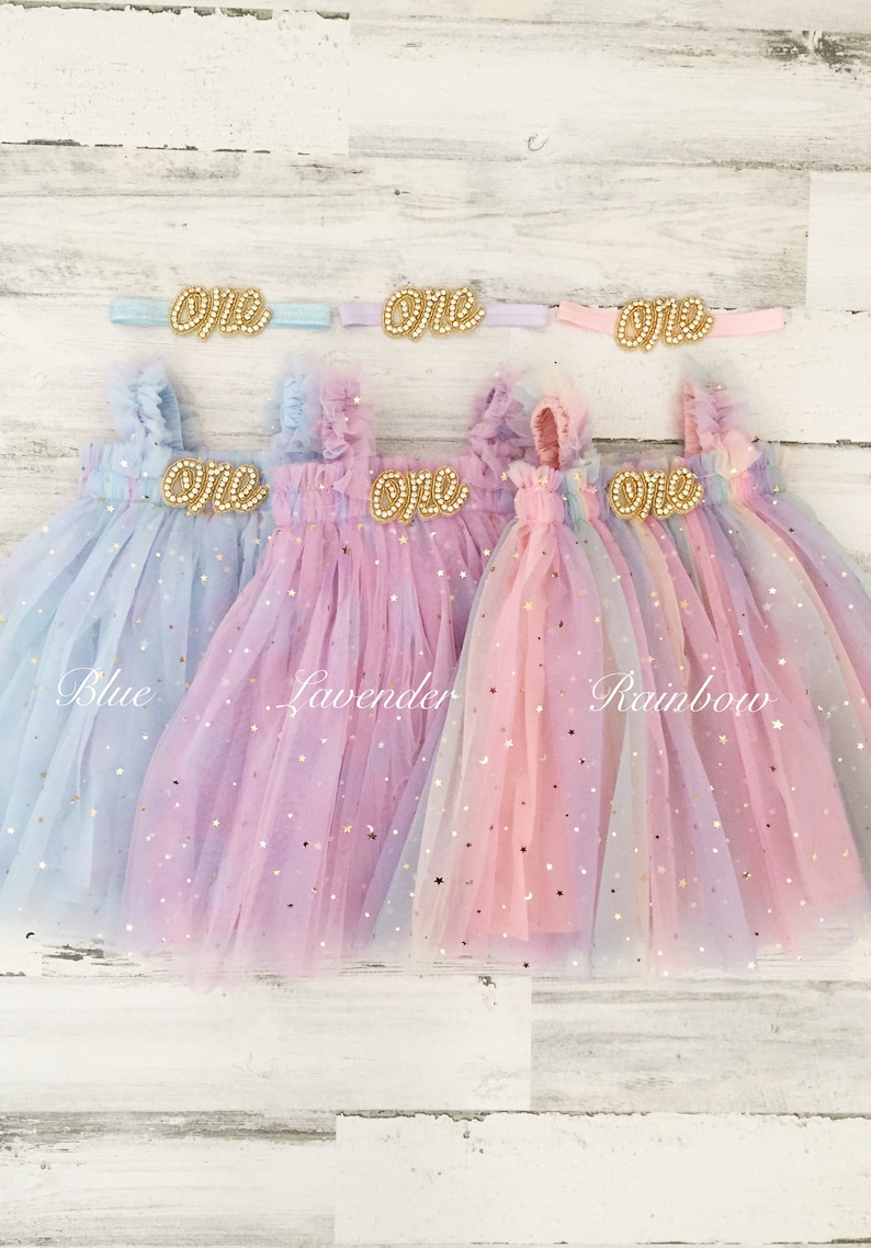 Baby girl tutu 1st birthday outfit-rainbow pastel tutu dress-boho cake smash outfit-1st birthday gift-first birthday one dress-sparkle dress image 2