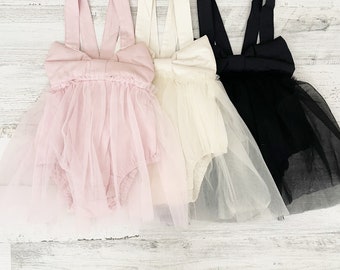 Baby girl boho ballet tutu dress romper-pink,ivory or black boho romper-1st birthday tutu outfit-baby tutu dress-baby girl clothes-baby gift