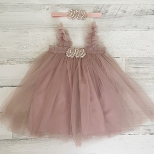 Baby girl tutu 1st birthday outfit-dusty rose tutu dress-boho cake smash outfit-baby gift-first birthday dress-baby dress-one dress