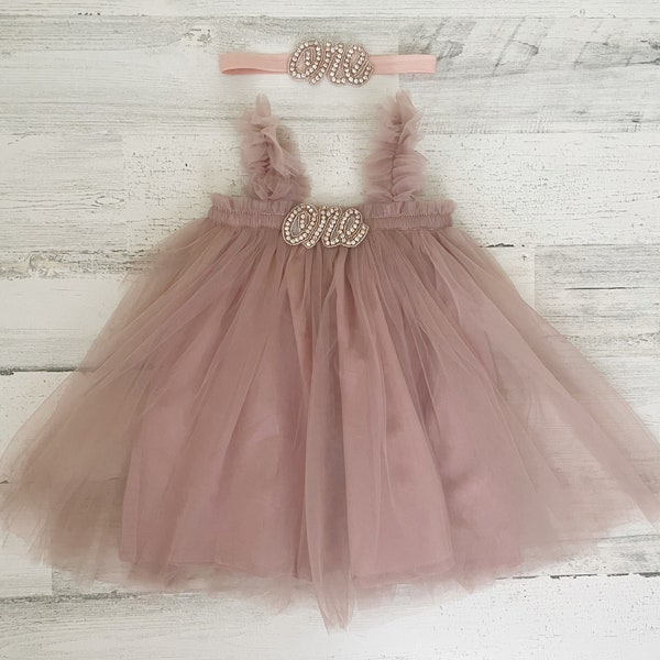 Tutu bébé fille 1er anniversaire tenue vieux rose tutu robe-boho cake smash tenue-cadeau-premier anniversaire robe-bébé robe-une robe cadeau-premier anniversaire