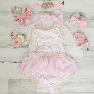 Baby girl lace boho romper with headbands-baby girl clothes-cake smash outfit-baby girl gift-First birthday one romper-lace romper for girl
