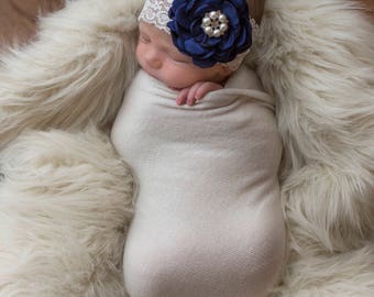Kanten hoofdband pasgeboren baby: hoofdband bloemenrozet babymeisje