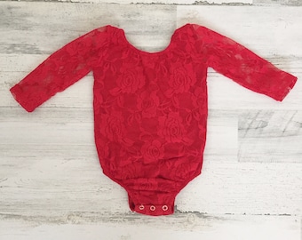 Red lace bodysuit-Baby girl boho lace romper-Christmas romper-red lace bodysuit-white lace leotard-lace leotard-Baby girl Christmas romper