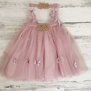 Vestido tutú de mariposa para el primer cumpleaños - Vestido tutú para bebé niña - Conjunto de flores silvestres para el primer cumpleaños - Vestido tutú para el primer cumpleaños - Regalo para bebé - Sesión de fotos con pastel