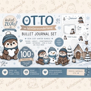 Otter Winter Bullet Journal Printable | Cozy Kawaii Doodle Bundle | 90+ Winter Printables | Bujo Journal Kit | Digital Download