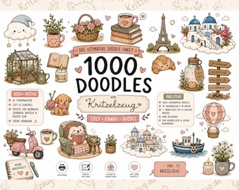 Paquete de más de 1000 dibujos kawaii acogedores | Dibujos para Bullet Journal | Paquete de dibujos imprimibles | Referencias de dibujos adorables