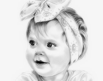 Hand-Drawn 11x8" Custom Baby and Children Pencil Portrait,Realistic Handmade Sketch Art by Commission, Detailed Pencil Portrait of Your Baby