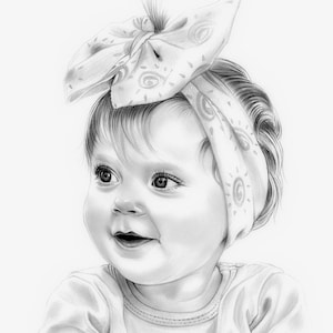 Hand-Drawn 11x8&quot; Custom Baby and Children Pencil Portrait,Realistic Handmade Sketch Art by Commission, Detailed Pencil Portrait of Your Baby