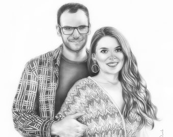 Retrato familiar a lápiz dibujado a mano, personalizado, arte realista.