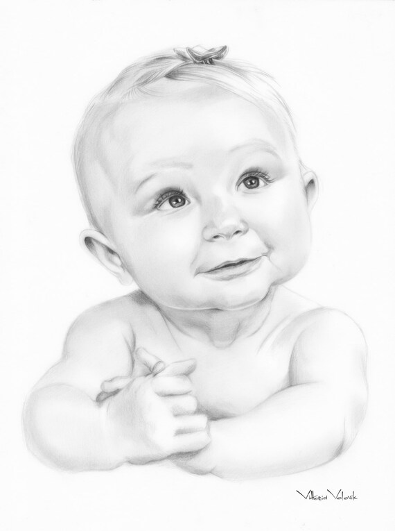 Portrait Personnalise De Bebe Portrait Au Crayon Dessine A La Etsy Canada