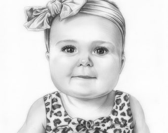 Kids hand-drawn portrait 11x8, Custom Baby portrait, Pencil Portrait Drawing from photo, Sketch, Commission, Original art, Realistic artwork