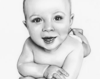 Kids hand-drawn portrait, Custom Baby portrait, Pencil Portrait Drawing from photo, Sketch, Commission, Original art, Realistic artwork, Art