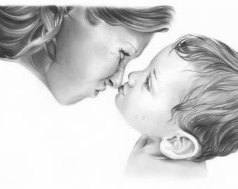 Retrato familiar personalizado de 2 miembros 11x8, retrato personalizado dibujado a mano, dibujo a lápiz a partir de una foto, realista, encargo, arte, retrato familiar