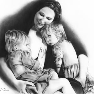 Custom Family Portrait, Hand-drawn pencil portrait, Pencil Drawing from photo, Sketch, Realistic, Commission portrait, Art, Family portrait