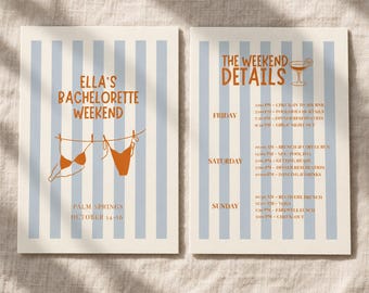 Palm Springs Bachelorette Invitation & Itinerary | Editable Canva Bach Weekend Invite | Poolside Bachelorette Template