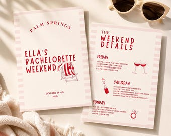 Palm Springs Bachelorette Party Invitation | Editable Canva Bach Weekend Itinerary | Poolside Girls Trip Template