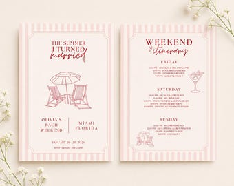 The Summer I Turned Married Invitation Template | Editable Canva Bachelorette Invite | Beach Bach Weekend Template | Hand Drawn Invite