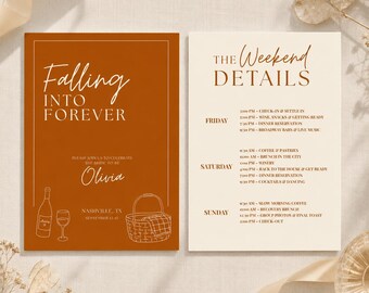 Fall Bachelorette Party Invitation & Itinerary Template | Nashville Bach Weekend | Autumn Bachelorette Canva Invite | Editable 5x7