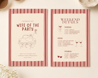 Bachelorette Weekend Invitation Template, Editable Canva Bach Invite, Wife of the Party, Bridal Weekend Itinerary, Hen Party Invitation