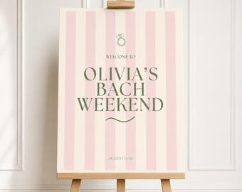 Cape Cod Bachelorette Welcome Sign, Editable Canva 18x24 Bach Party Sign, Pink Stripe Coastal Bachelorette Decor