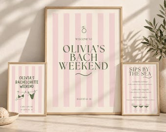Cape Cod Bachelorette Bundle | Editable Canva Bachelorette Invite, Itinerary, Welcome Sign & Drinks Menu | Coastal Bach Weekend