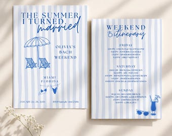 The Summer I Turned Married Invitation & Itinerary Template | Coastal Bachelorette Canva Editable | Beach Bach Weekend PDF Download