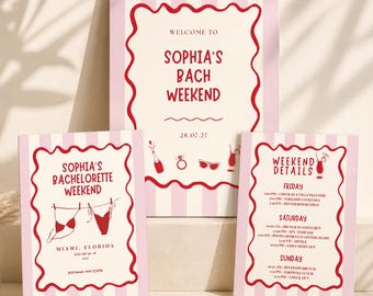 Pink Bachelorette Weekend Bundle Template | Editable Canva Invite, Itinerary, Mobile Invite & Welcome Sign | Bach Weekend Matching Set