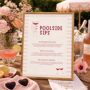 Plantilla de menú de bebidas para disfrutar junto a la piscina / Menú de cócteles editable en Canva para despedida de soltera / Menú de bar para despedida de soltera en Palm Springs / Letrero de bebidas para fin de semana de chicas imagen 4