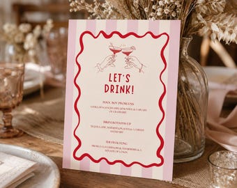 Pink Bachelorette Drinks Menu Template, Let’s Drink Cocktail Menu, Hens Party Bar Sign, Editable Canva Poolside Bach Party Sign