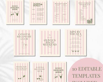 Cape Cod Bachelorette Party Bundle | Editable Bach Weekend Invitation, Itinerary, Welcome Sign, Drinks Menu, Games & Canva Templates