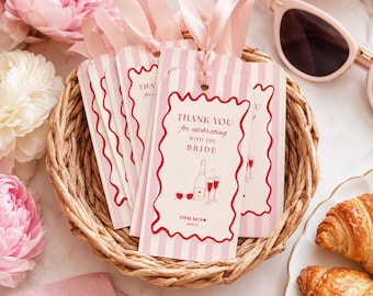 Hand Drawn Bachelorette Thank You Tags Template, Editable Canva Bride Favor Tags, Pink Hens Party Gift Tags, 8x10 Sign & 2x3.5 Tag
