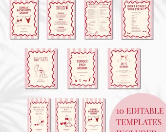 Bachelorette Weekend Template Bundle | Editable Bach Party Canva Templates | Itinerary, Welcome Sign, Drinks Menu, Games & Tags