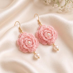 Crochet Rose Earrings Pattern PDF, Easy Flower Jewelry Tutorial (Digital Download)